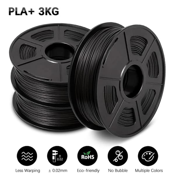 PLA filament 3 ruller, 1,75 mm diameter, miljøvenligt materiale, PLAPLUS Sort 3Ruller, NaN, NaN, NaN