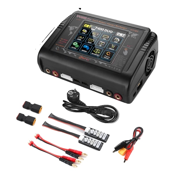 Dobbeltkanals RC oplader, 400W høj effektudgang, LCD touchskærm,EU STIK EU Plug EU PLUG