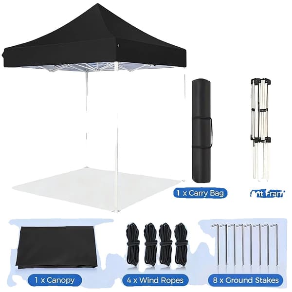 Gazebo, UV-beskyttelse, Sammenklappelig og Bærbar, Sort-2x2Meter
