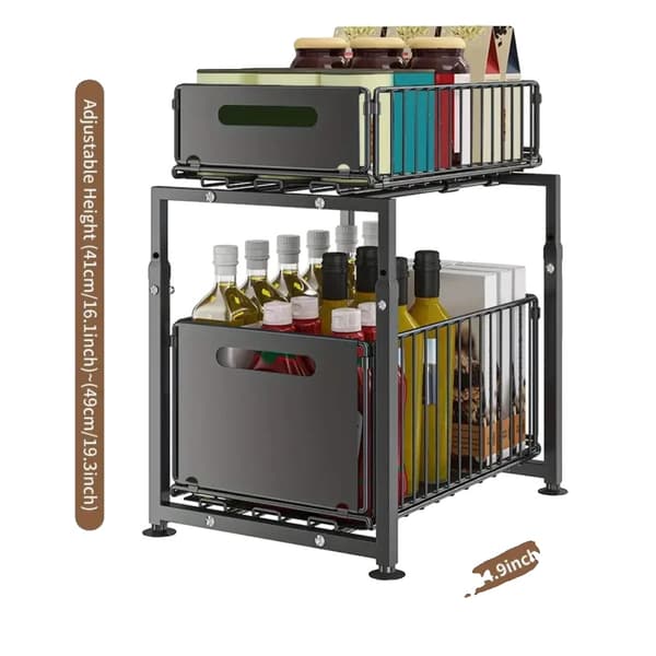 Under-Sink Organizer, Utrækkelig Design, Højdejusterbar, sort, 2-niveau