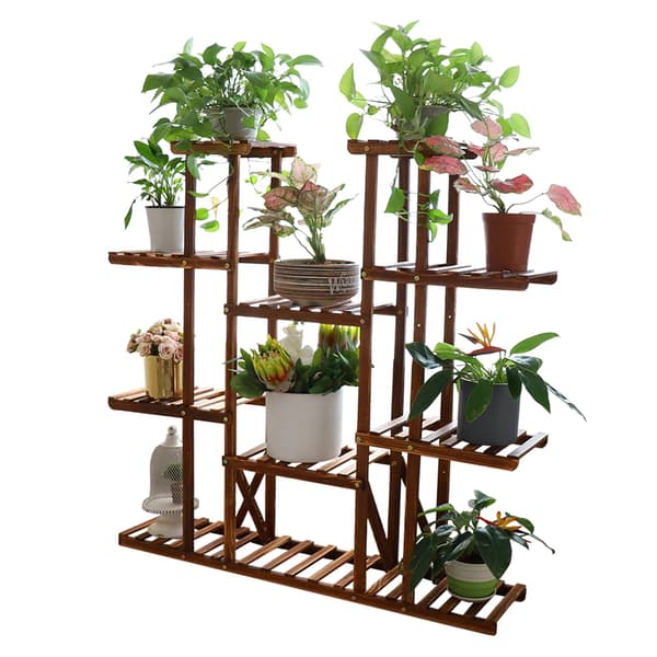 Planteholder, 9 niveauer, holdbart træ- og metaldesign, BRUN