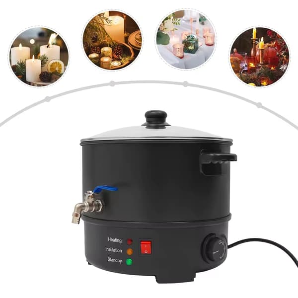 Elektrisk voks smelter, rustfrit stål, 8L, 1000W, rund design, EU stik, Sort