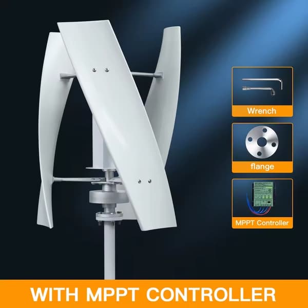 Vertikal vindmølle, høj effektivitet, lav støj, hvid, 12V, gratis MPPT-controller, 5000W, Gratis MPPT-controller, 5000W, 48V