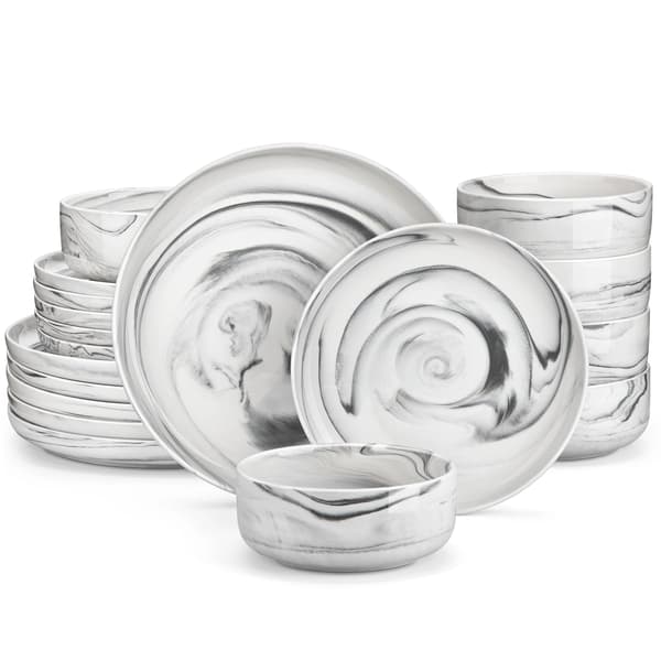 Keramisk Middagsservis, Solid Design, 18-delars Set,Grå Marmor