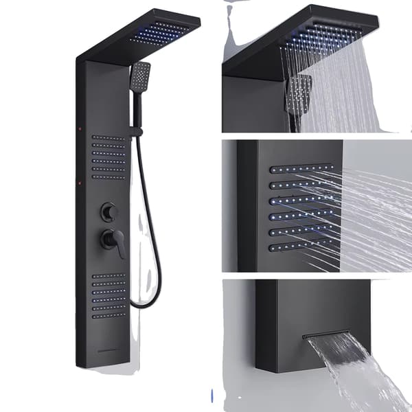 Duschpanel, LED-belysning, spa-jets, Svart 6004