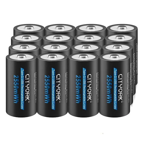 Uppladdningsbart 3,7V CR123A-batteri, kapacitet på 2550mWh, USB Type-C-laddning,16 stycken 16PCS 16PCS