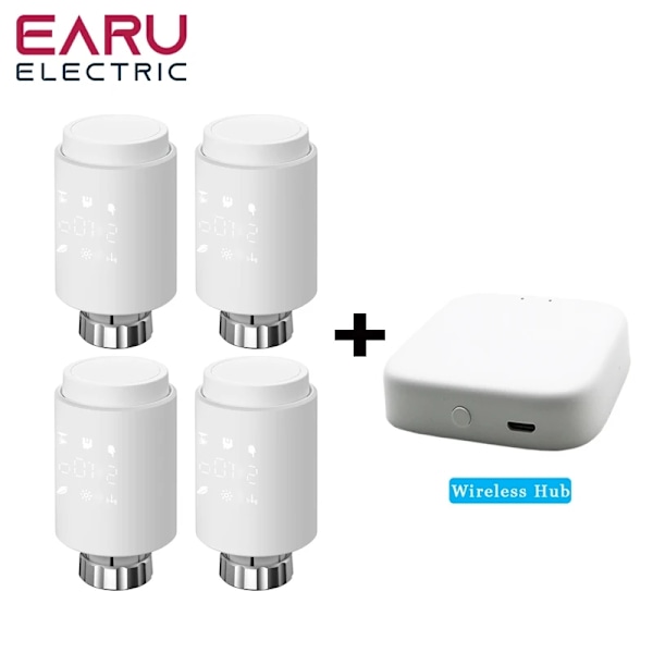 Smart ZigBee Radiatorventil, App-kontroll, Kompatibel med Röstassistenter,4 st TV02-Hub 4pc TV02-Hub 4pc TV02-Hub