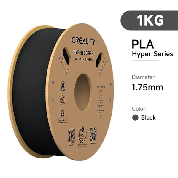 3D Printer Filament, Højhastighedsudskrivning, Dimensionel Nøjagtighed, 1KG Sort Hyper PLA 1KG Black Hyper PLA 1KG Black Hyper PLA