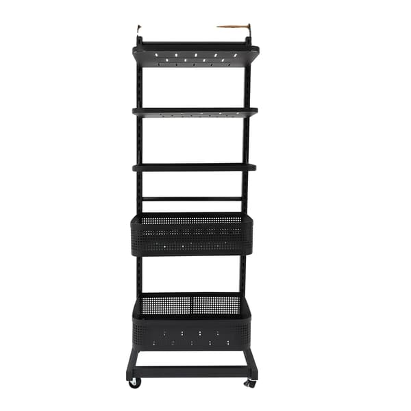 Opbevaringsreol, 5-niveau design, justerbar hyldehøjde, sort