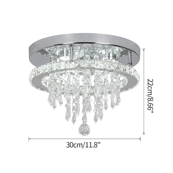 Loftlys, Krystal LED, Rustfrit Stål Lysekrone, C 30X30cm, Varm Hvid C 30X30cm