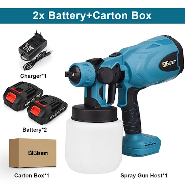 Langaton sähköspray-maalauskone, kannettava, yhteensopiva Makita 18V akun kanssa. 2 Battery Blue