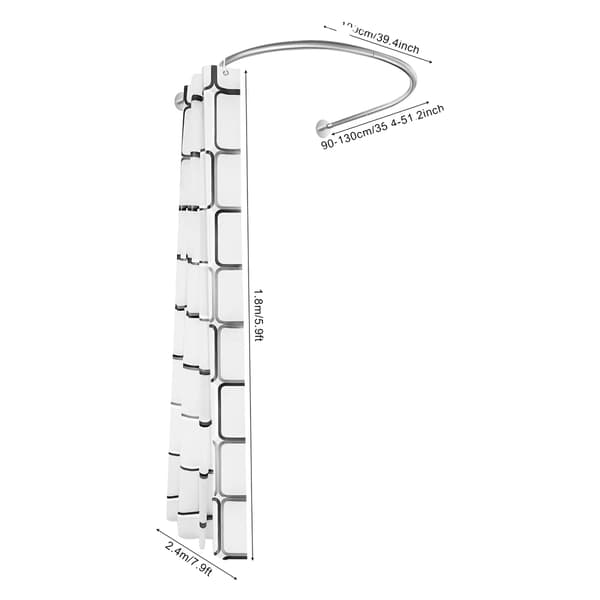 Duschdraperistångset, U-formad design, justerbar längd, Silver