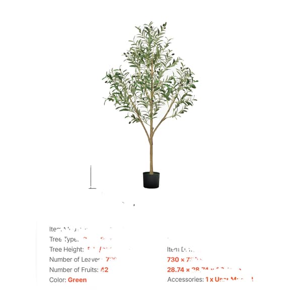 Kunstigt Træ, Realistisk Design, Tilpasselige Grene, 5ft Oliventræ