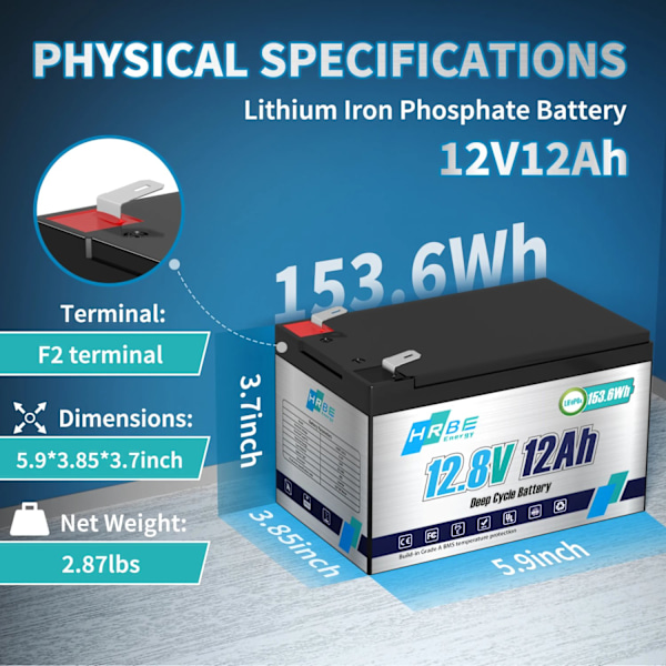 12.8V LiFePo4-akku, Korkea syklinen elinikä, Vankka suorituskyky,12V 12Ah 12V 12AH 12V 12Ah