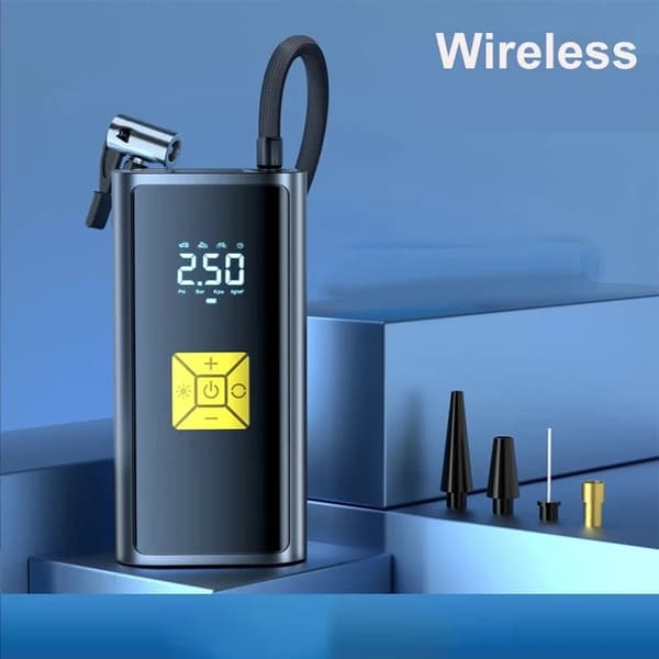 Bärbar Trådlös Luftpump, Däcktryckövervakning, Nödbelysning LED, 6000mAh, Batteridriven