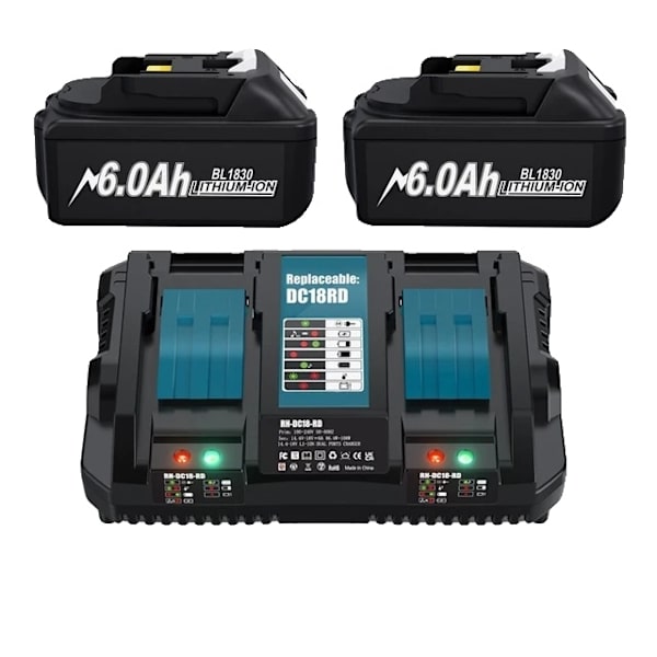 Makita-yhteensopiva ladattava akku, 6.0Ah, litiumioniakku 2 6.0Ah 6A Charger 2 6.0Ah 6A Charger