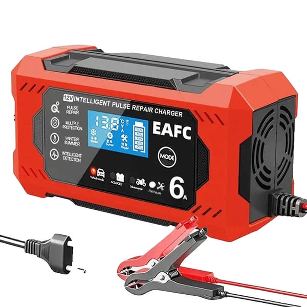 Bilbatteriladdare, 6A Laddström, LCD-display, 12V 6A röd