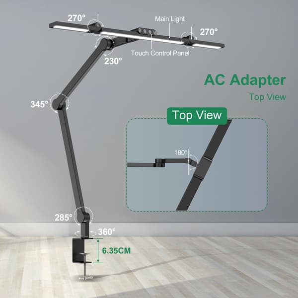 LED Skrivebordslampe, 24W Effekt, 7 Justerbare Led, sort, EU stik