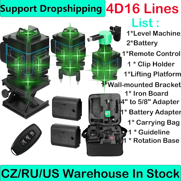 360° Laser-tasoite 16 viivalla, IP54-vesitiivis, ±0.2mm tarkkuus,4D EU 2akku-a 4D EU 2battery-a 4D EU 2battery-a