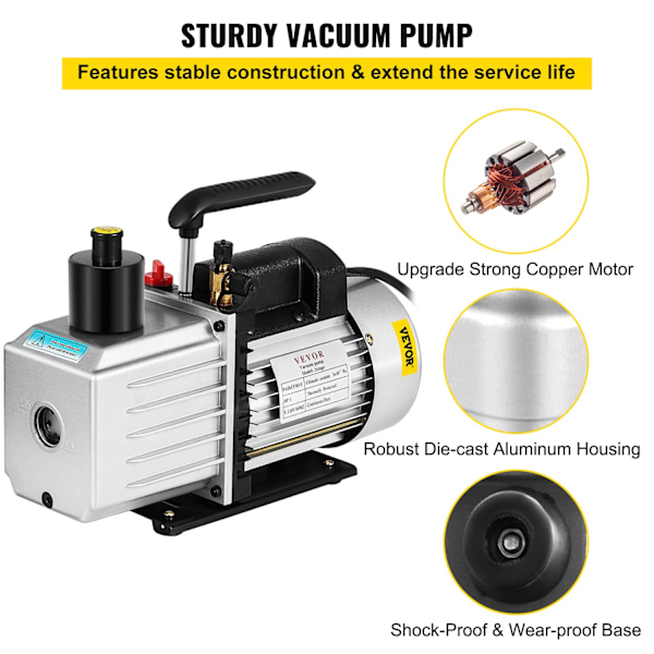 Rotary Vane Vakuum Pumpe, 8 CFM Dobbelt Trin, 1 HK Kraft