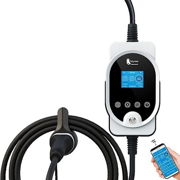 Type2 EV Oplader - 11KW 16A Justerbar, Bærbar & Vægmonteret, Kompatibel med Smart App Kontrol,11KW APP NO Adapter, TYPE2 11KW APP NO Adaptor 11KW APP NO Adaptor