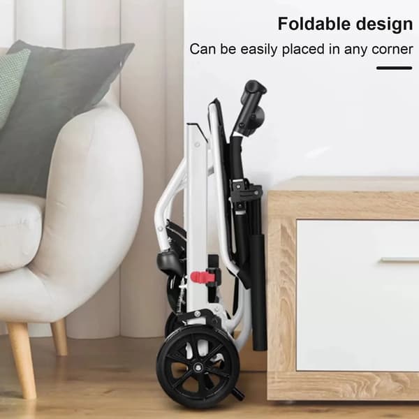 Fällbar rullstol, lättviktig, ergonomisk design, justerbart säkerhetsbälte, Vit