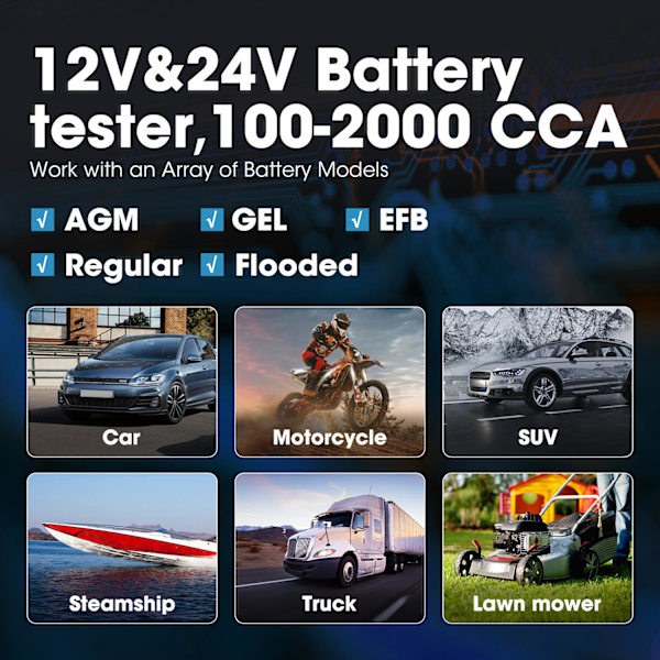 12V-24V Batteritester, Avancerad Konduktans, LCD-skärm,0BT2000 BT200 BT200