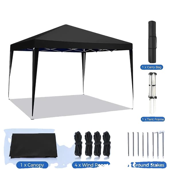 Gazebo, UV-beskyttelse, Sammenklappelig og Bærbar, Sort-3x3Meter