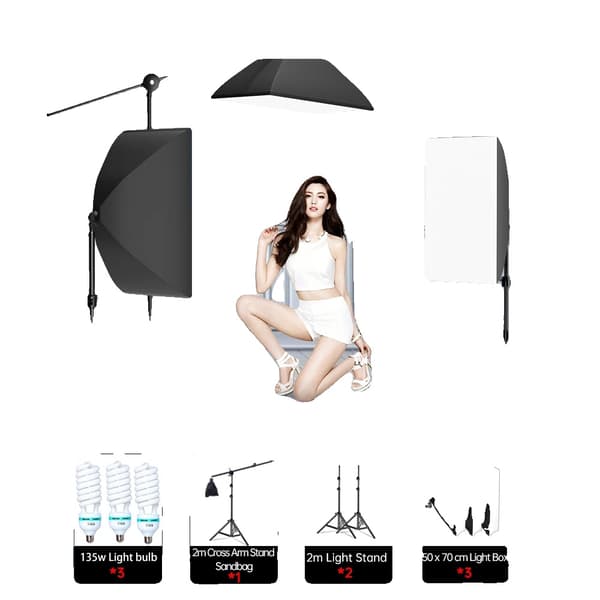 Fotografi Ljuskit, Justerbart Höjdstativ, Softbox Design, 3 135W Glödlampor