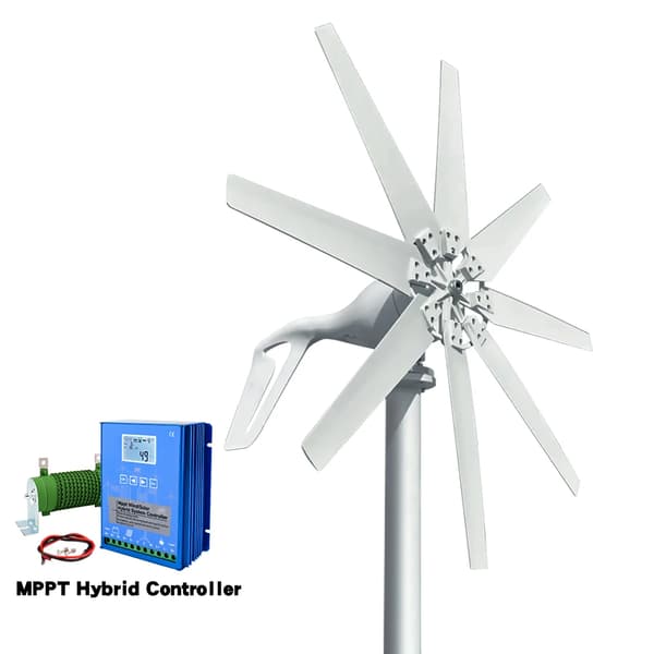 Vindkraftgenerator, MPPT Hybridcontroller, 1000W Lille Horisontal Vindmølle, Med LCD-controller, 1000W, 48V