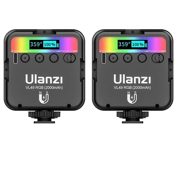 RGB LED Videolampa, justerbar 2500K-9000K, hög CRI 95+, 2000mAh batteri,2 st VL49 2PCS VL49 2PCS VL49