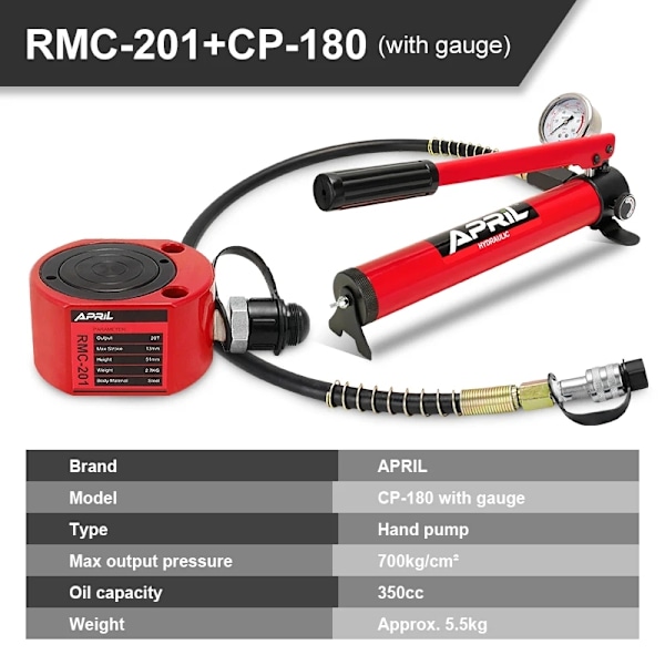 Hydraulisk håndpumpe, maksimalt tryk på 700kg/cm², oliemængde på 350cc.,CP-180 med måler CP-180 with gauge CP-180 with Gauge