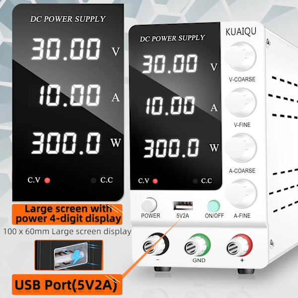 Laboratorie Strømforsyning, 0-30/60V 5A/10A, LED Display, Effektiv Varmeafledning AN-SPS-C3206 Black AN-SPS-C3206 Black