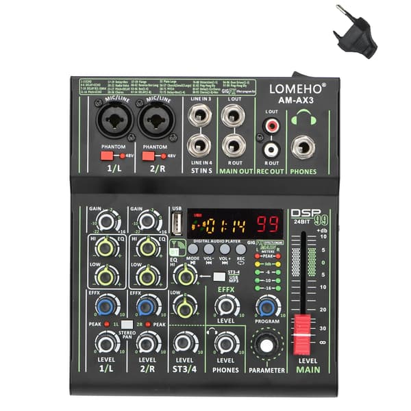 LOMEHO 4-kanals mini ljudmixer, Bluetooth-funktion, 99 DSP-effekter, EU PLUG