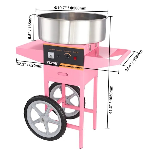 Sukkermaskine, kommerciel kvalitet, rustfrit stålskål Pink with Cart