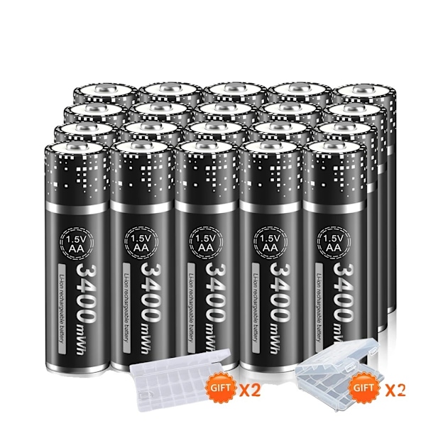 AA Li-Ion Genopladelige Batterier, 3400mWh Høj Kapacitet, CE Certificeret,20 stk., 1,5V 20 pcs 20 PCS