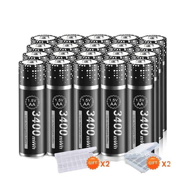 AA Li-Ion Uppladdningsbara Batterier, 3400mWh Hög Kapacitet, CE-certifierade,20 stycken, 1,5V 20 pcs 20 PCS