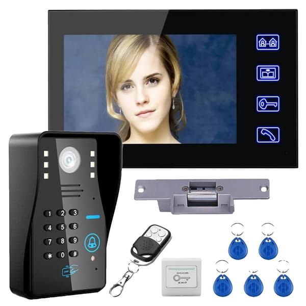 Video Dørtelefon Intercom System Kit, Touch Key, Elektrisk Strike Lås
