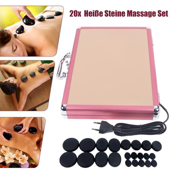 Hot Stone Massage Sæt, 20 Basaltsten, Alsidige Opvarmningsmetoder, Naturlig Sort