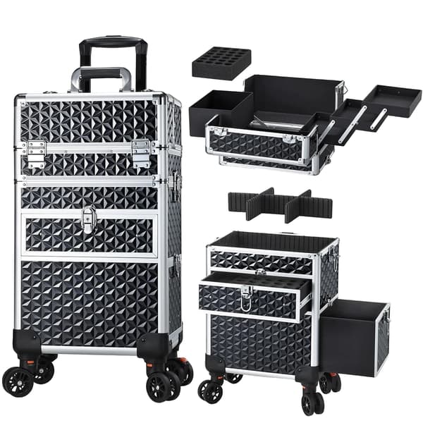 Makeup Case, Rullende Trolley, Rummelig Opbevaring, Klassisk Sort