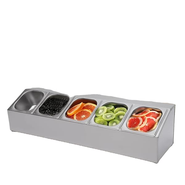 Pizza Topping Station, Rustfrit Stål Konstruktion, Inkluderer 5 Pander med Låg, Ideel til Catering