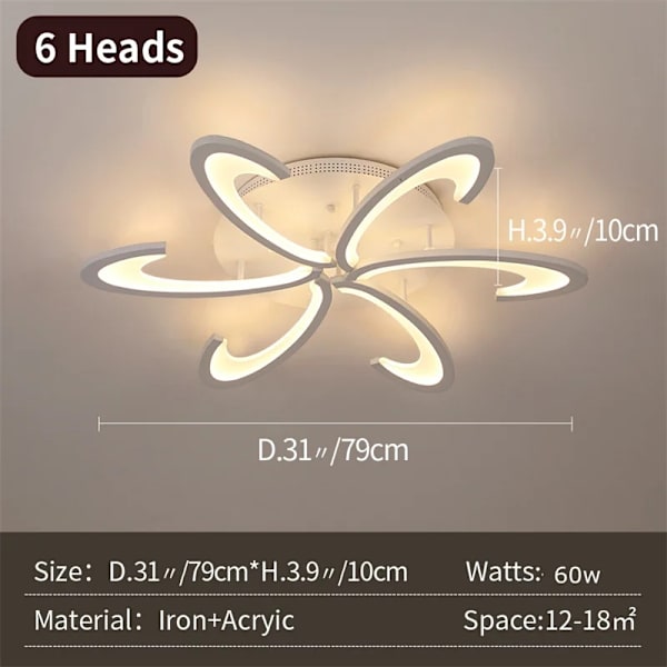 Moderne LED-krystal lysekrone, Justerbar lysstyrke, Jern & Akryl, Overflademontret,6THX, Varm Hvid 6THX