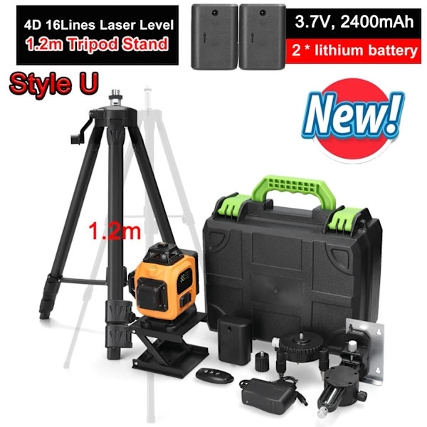 4D 16 viivan laser-taso, itsestään tasaava, ladattava kolmijalalla,usi varianttiUusi variantti u U