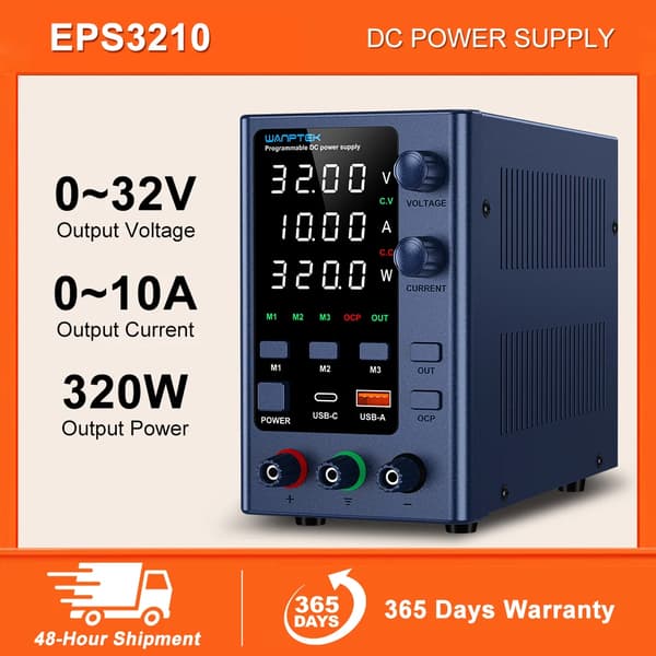 Justerbar DC-strömförsörjning, 0~32V utspänning, 0~10A ström,220V, Blå EPS3210