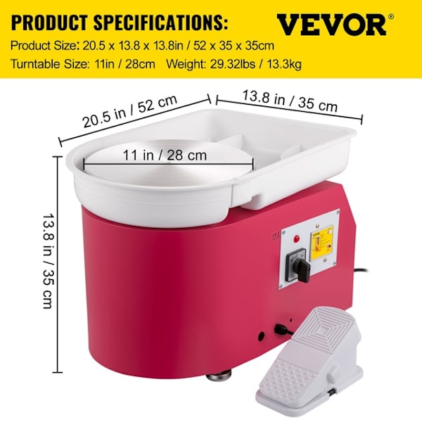 Saviratas Kone - 11" Kääntöpöytä, 350W Moottori, Jalkapedaalin Säätö & Maasulku Suojaus Orange