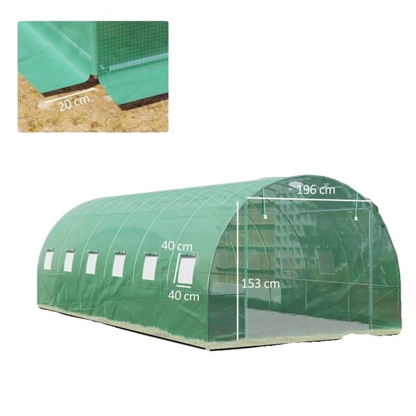 Polytunnel Drivhus, Forstærket Plast Dække, Gå-Ind Design, UV Beskyttelse, Tværventilation, Rummelig Indvendig