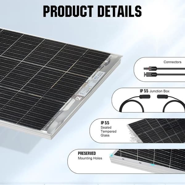 Solpanel, 120W maximal effekt, monokristallint kiselmaterial, vattentålig design, 1st 120w panel