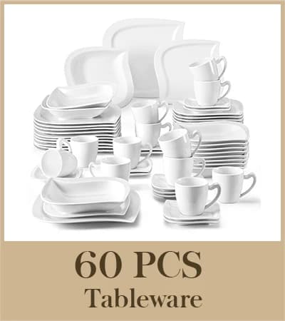 Porcelænssæt til middag, service til 6/12 personer, hvid
