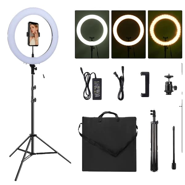 Ring Light, Justerbart Stativ, Bi-Farvet Temperatur, 18 tommer Ring Lys