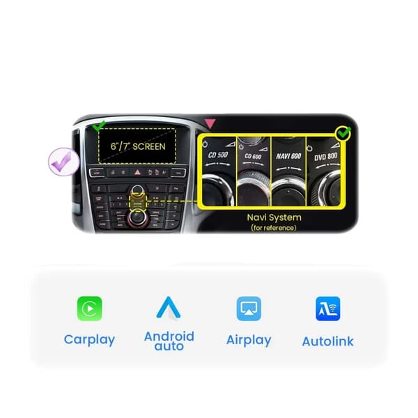 Trådlös CarPlay-modul, Bluetooth-anslutning, Stöd för bakre kamera, För Opel